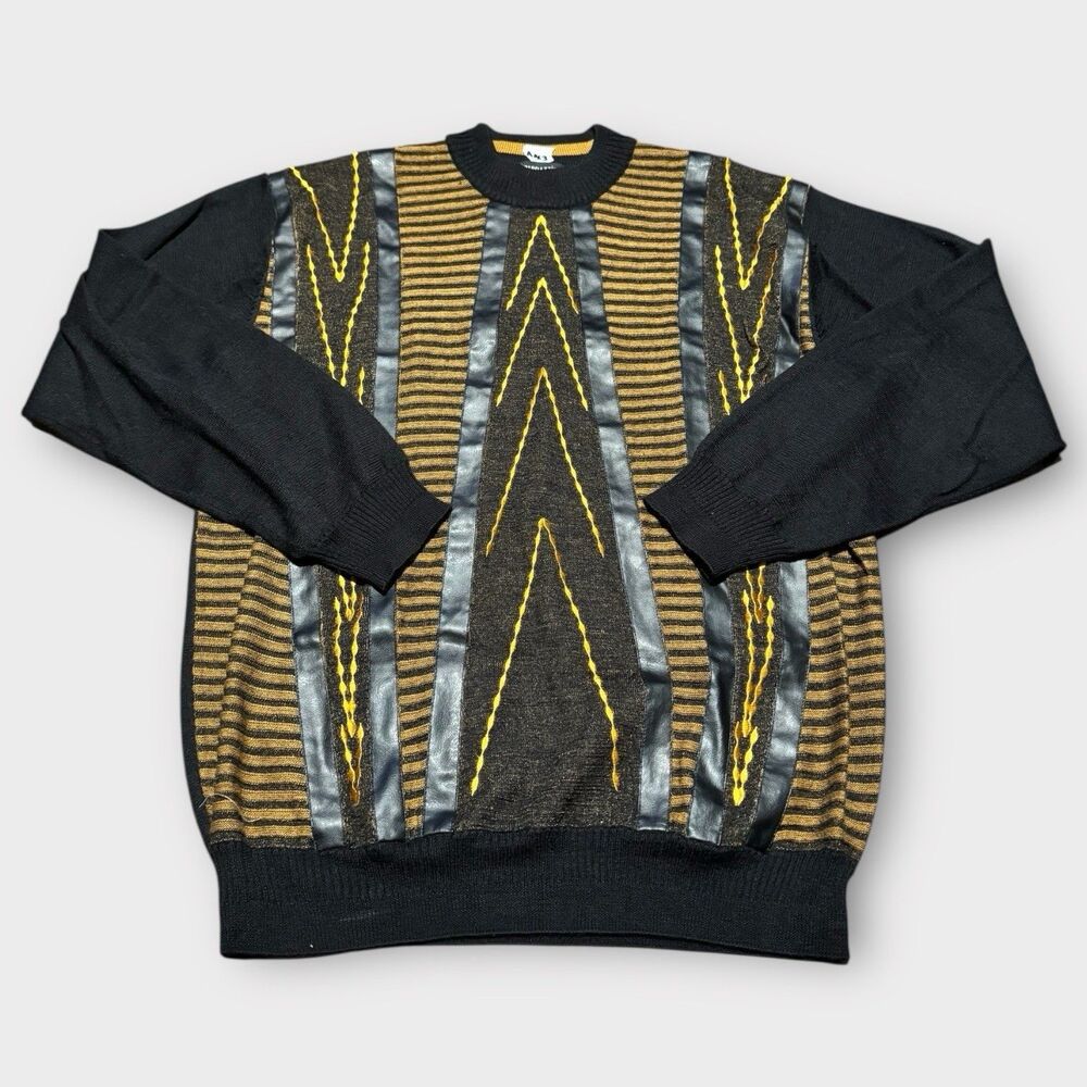 Pardazzio Uomo Size M black gold crewneck Geometric Abstract Coogi Style